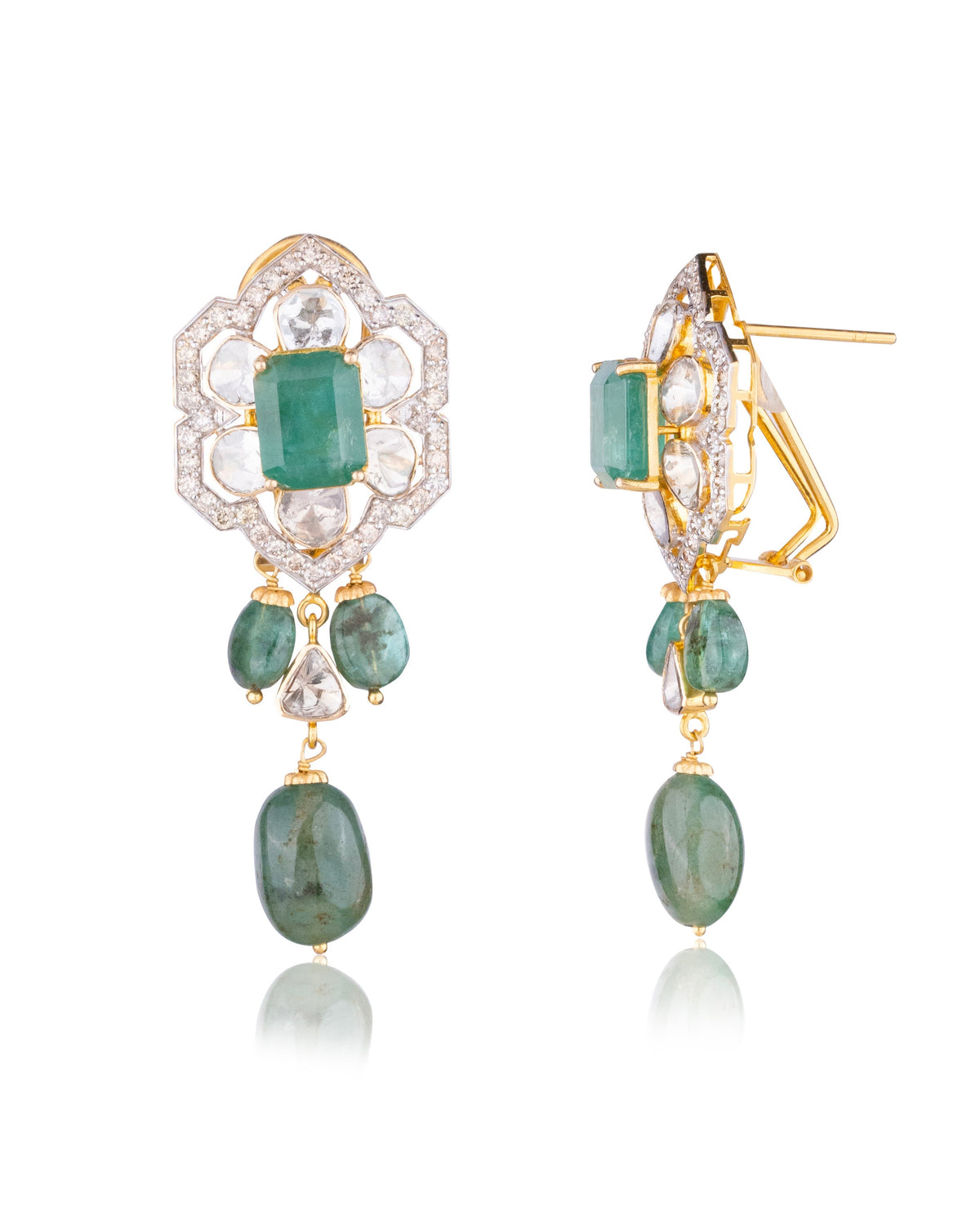 Hiteshi Necklace And Sara Long Earrings Polki And Diamond Set