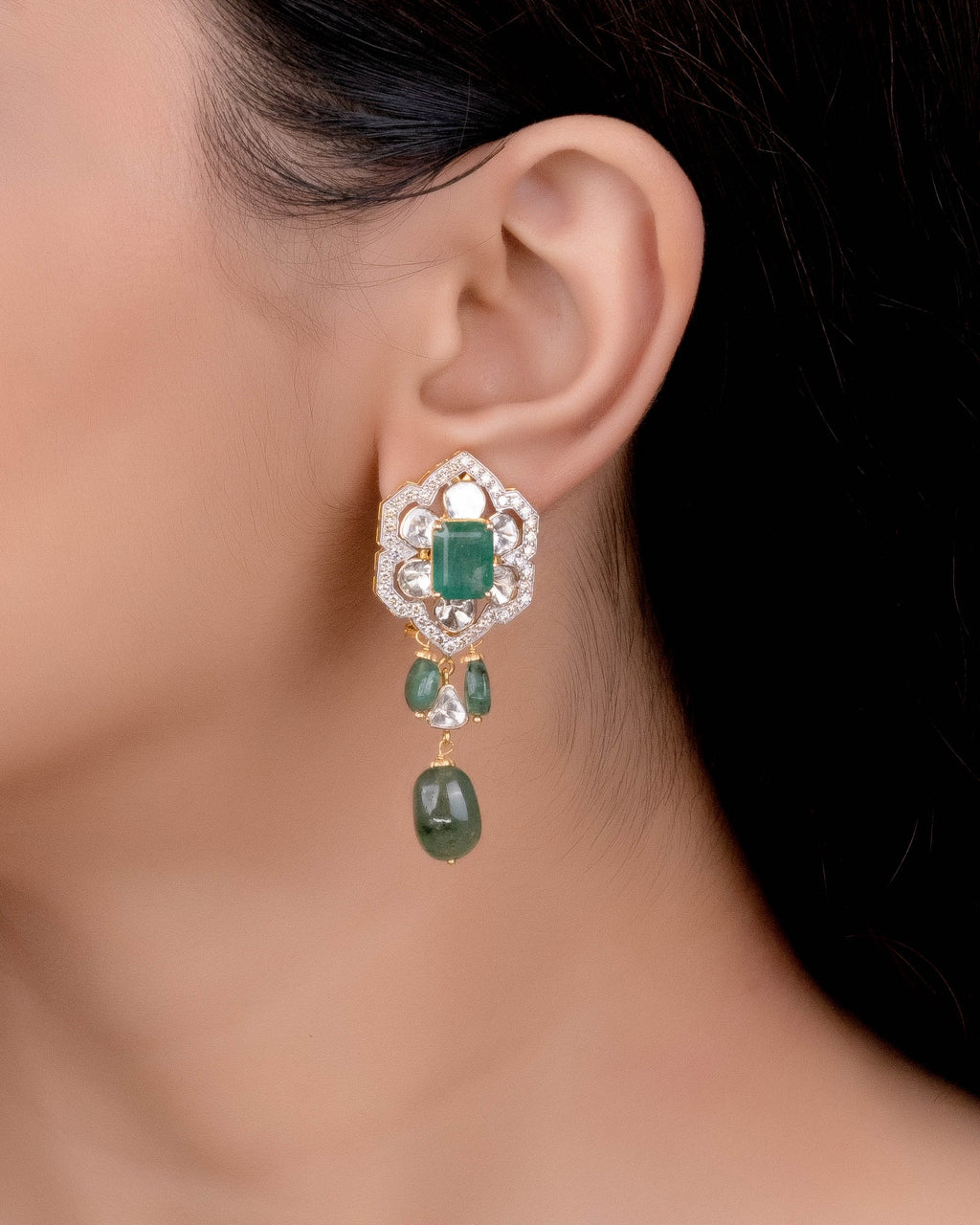 Hiteshi Necklace And Sara Long Earrings Polki And Diamond Set
