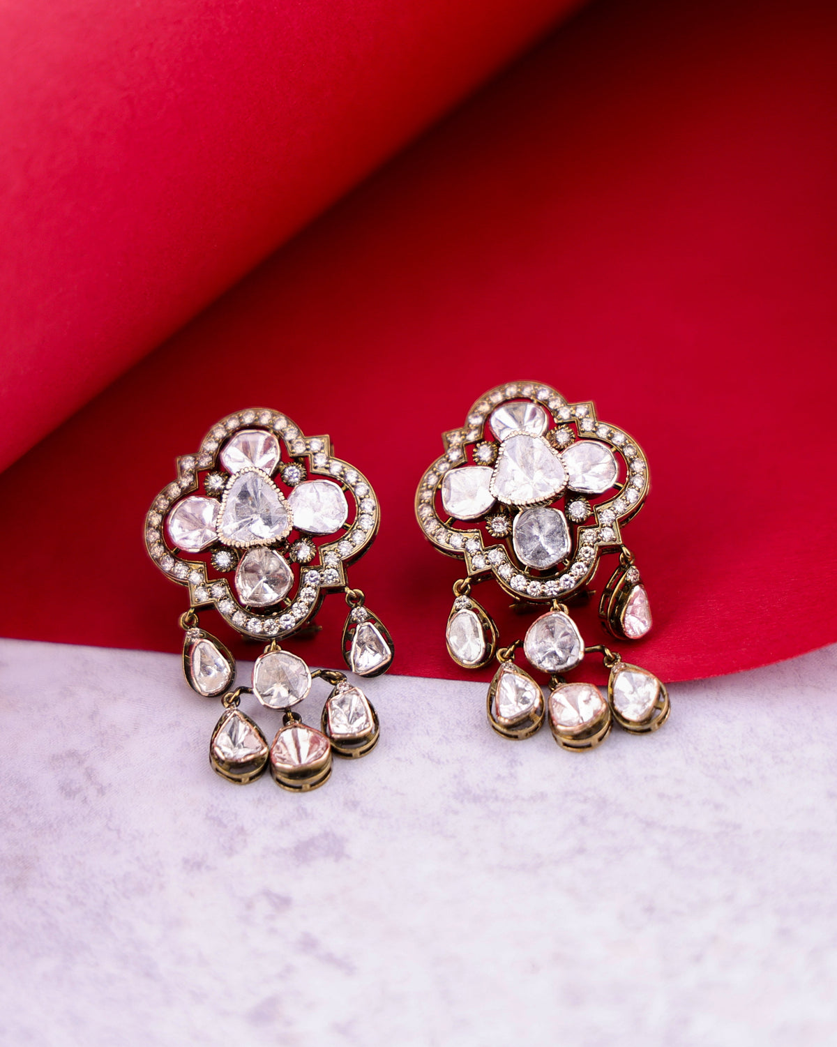 Ellen Polki And Diamond Long Earrings