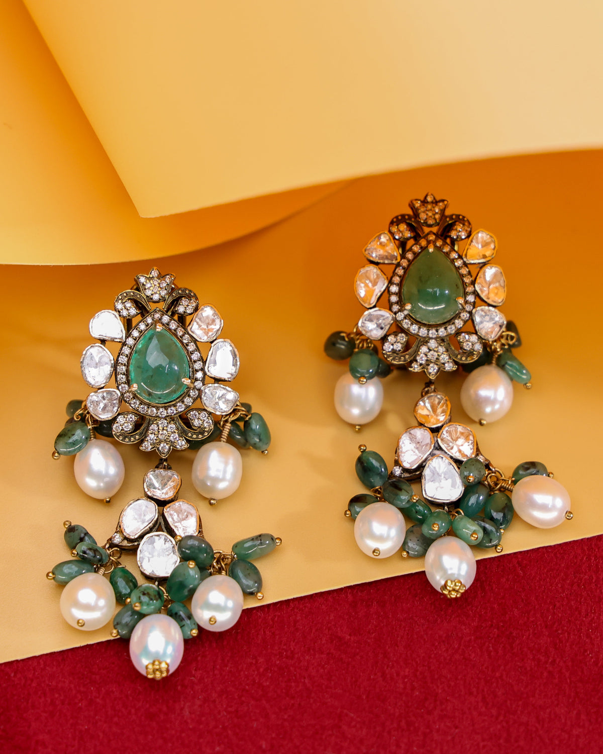 Rashi Polki And Diamond Long Earrings