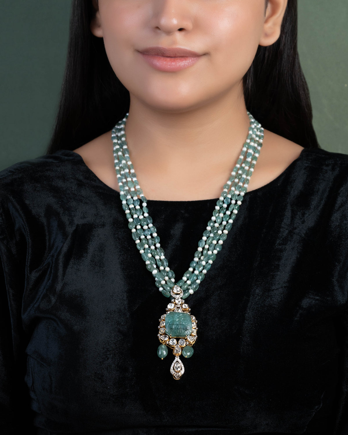Siena Polki And Diamond Bead Pendant
