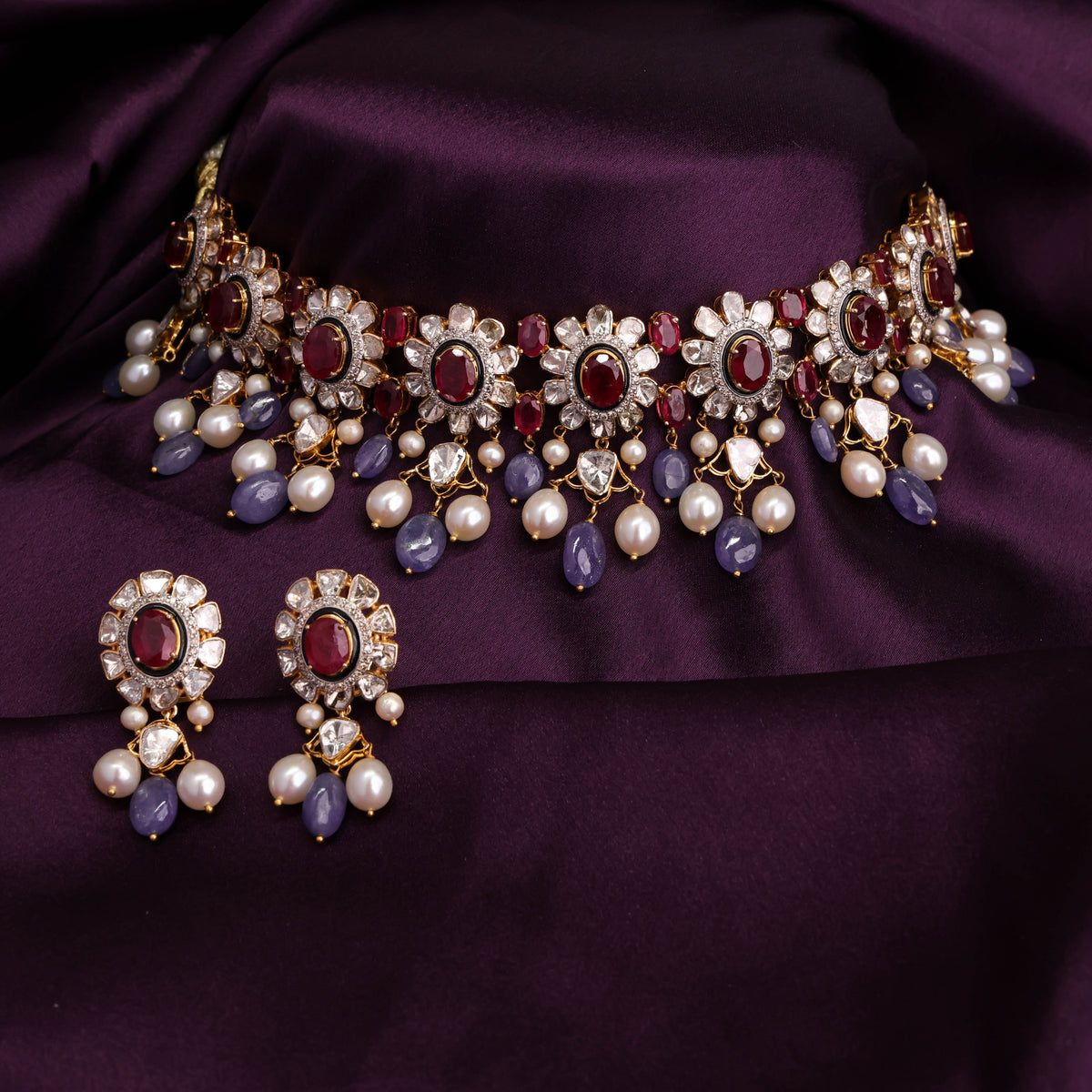 Thea Polki And Diamond Long Earrings