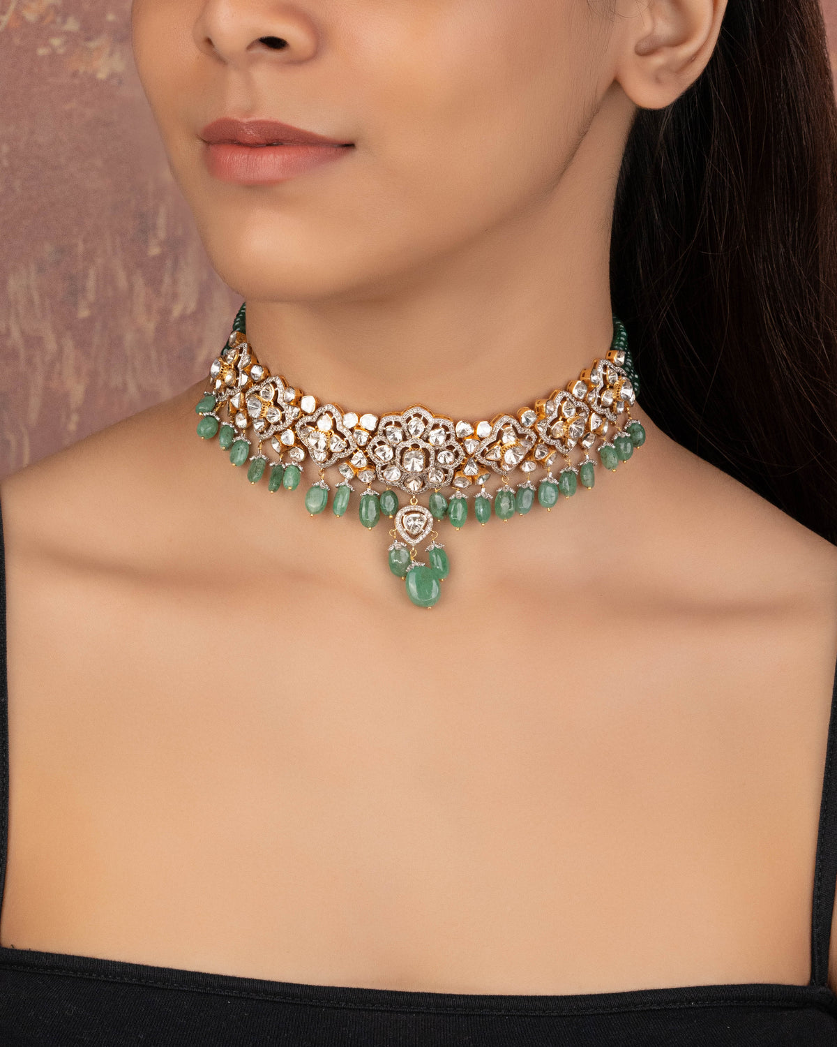 Yukta Choker And Aaira Long Earrings Polki And Diamond Set