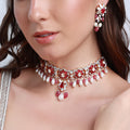 Devika Choker And Elara Long Earrings Polki And Diamond Set