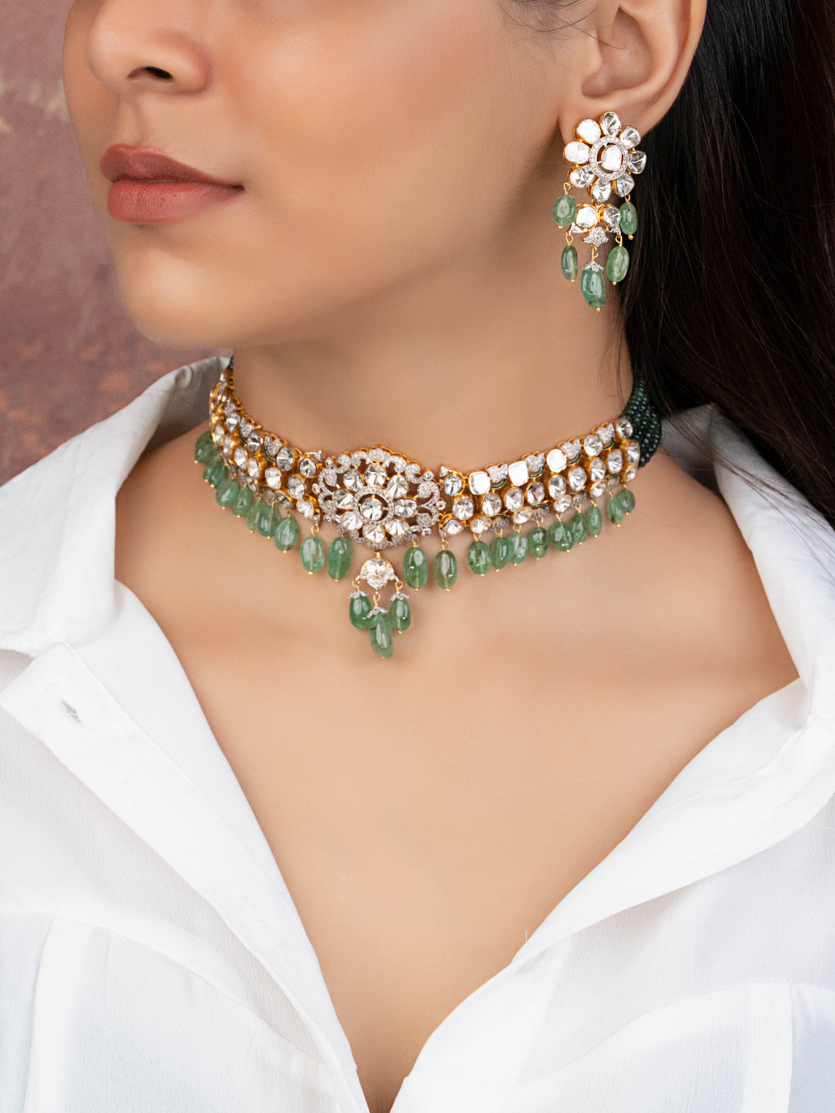 Felicia Polki And Diamond Long Earrings