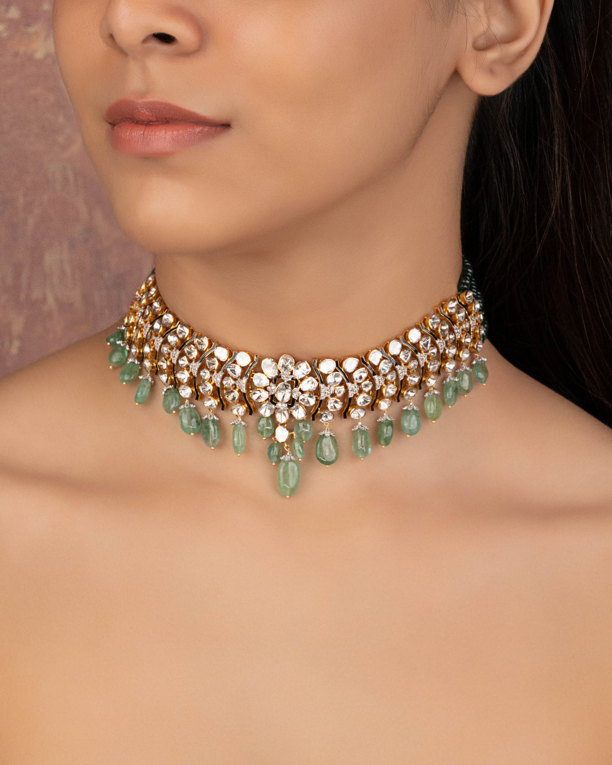 Misbha Choker And Dhanvika Tops Polki And Diamond Set