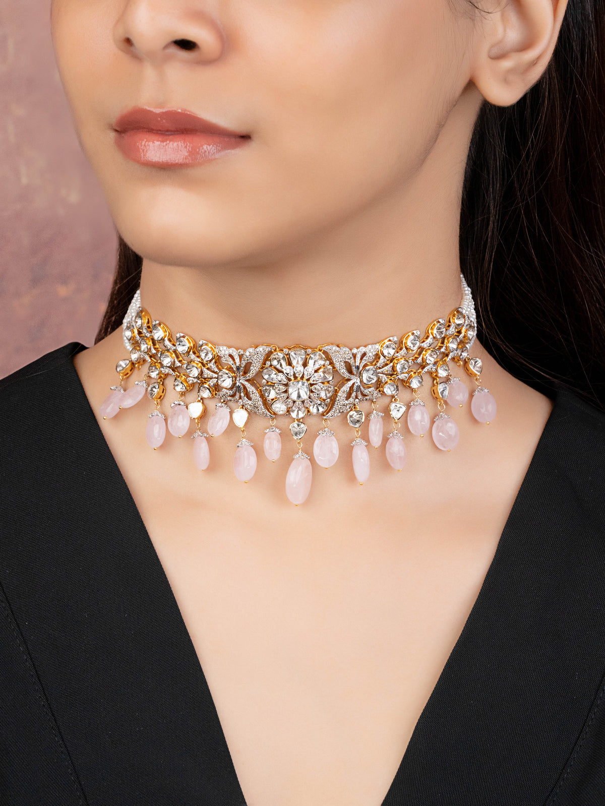 Jelisha Polki And Diamond Bead Choker