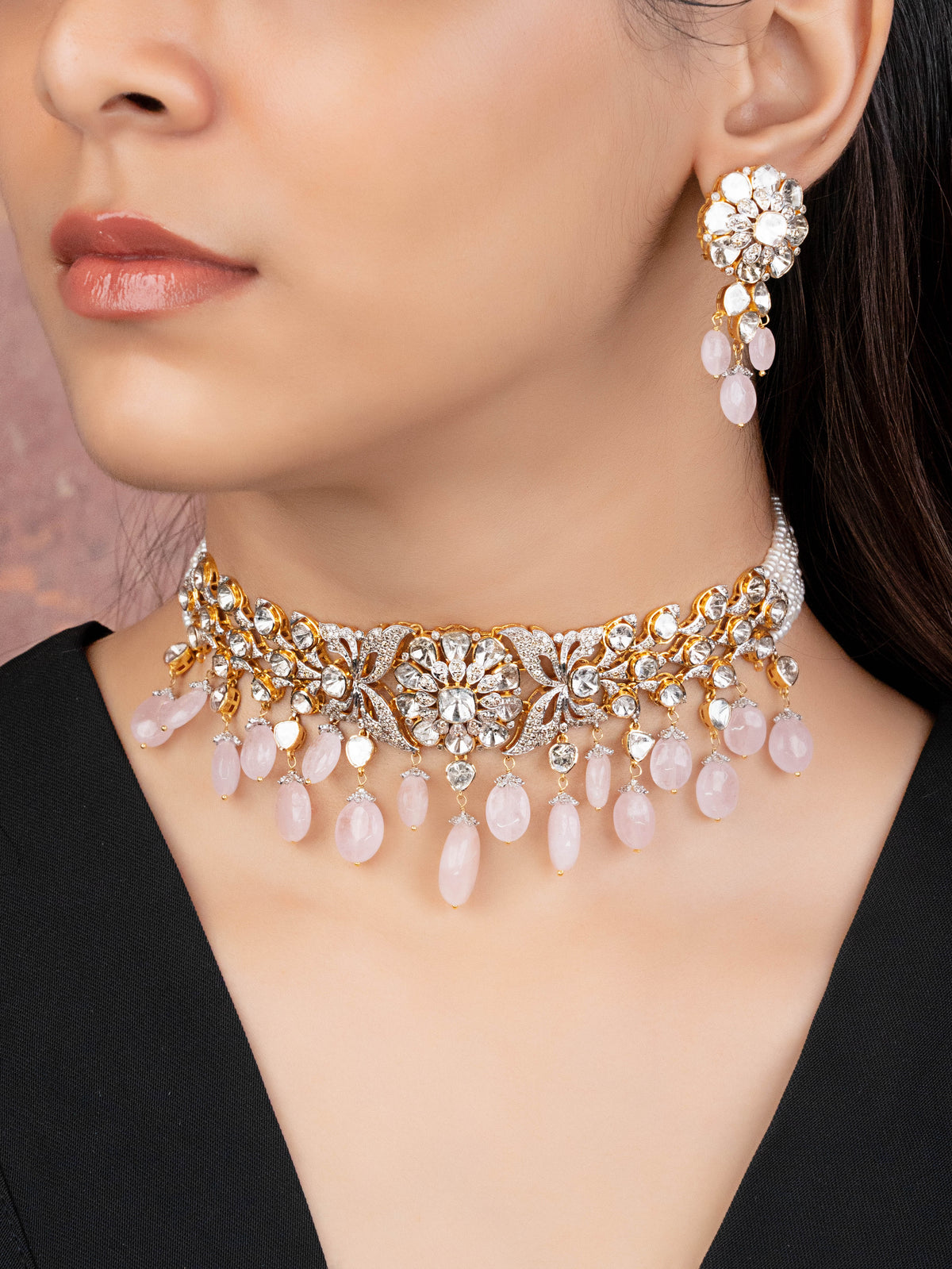 Jelisha Polki And Diamond Bead Choker