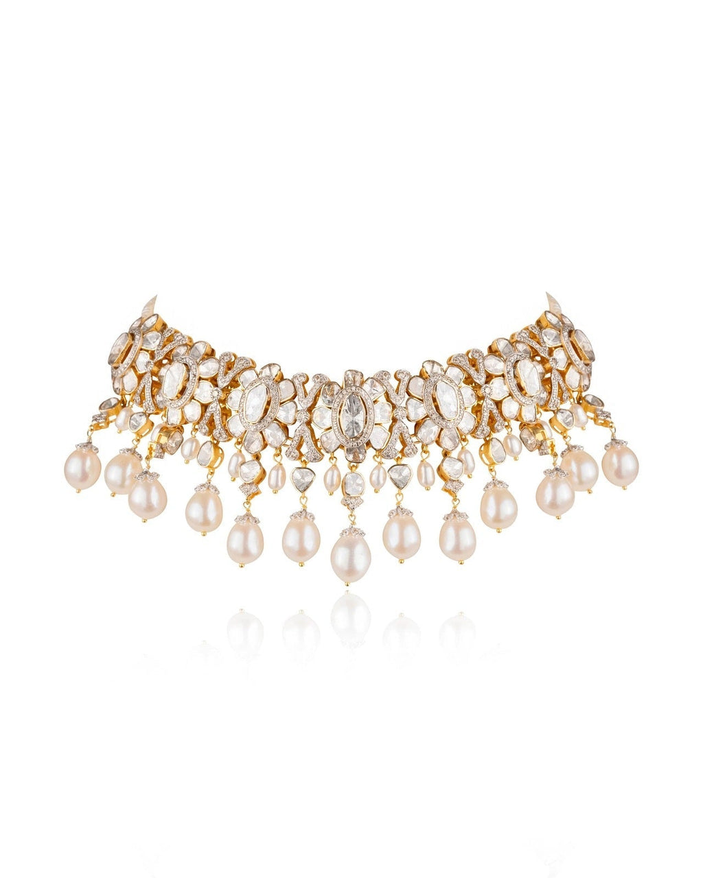 Serina Choker And Zeenat Long Earrings Polki And Diamond Set