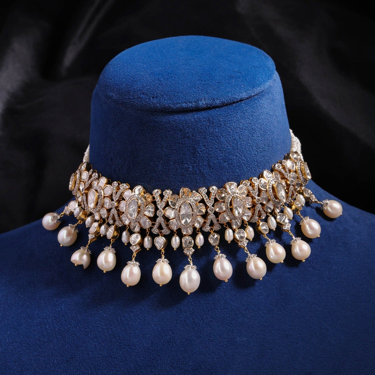 Serina Choker And Zeenat Long Earrings Polki And Diamond Set