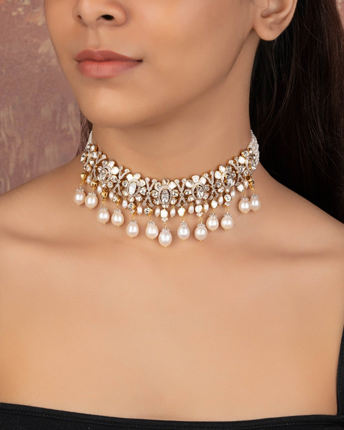 Serina Choker And Zeenat Long Earrings Polki And Diamond Set