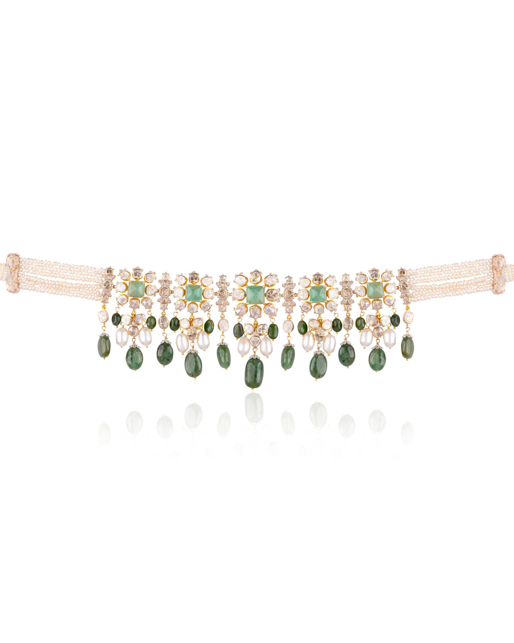 Takshvi Choker And Zuri Tops Polki And Diamond Set