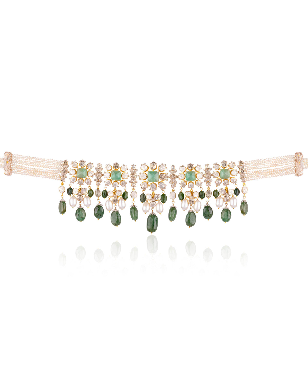 Takshvi Choker And Zuri Tops Polki And Diamond Set