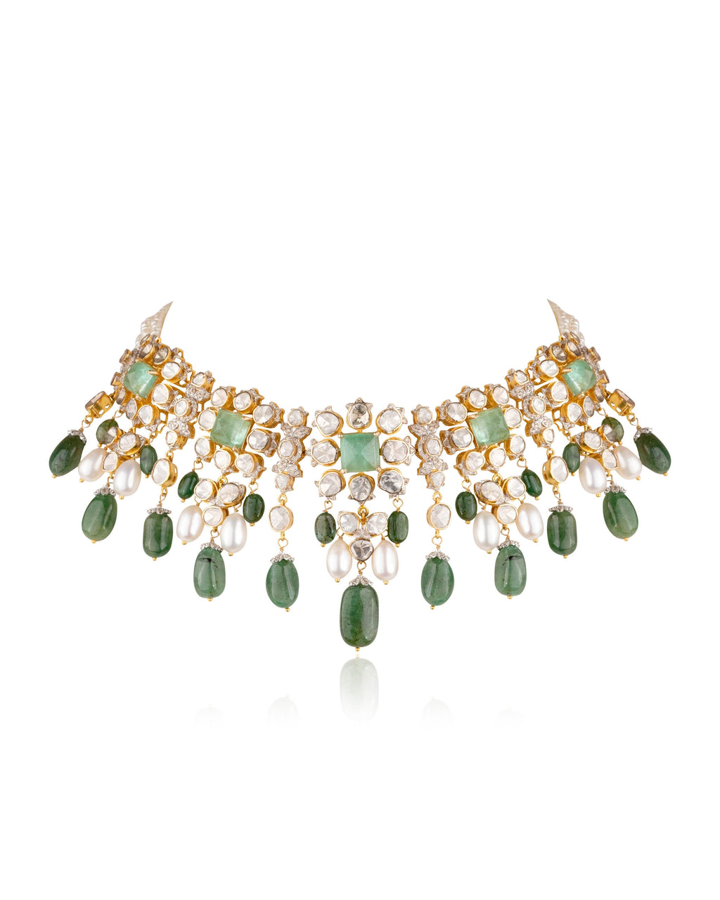 Takshvi Choker And Zuri Tops Polki And Diamond Set