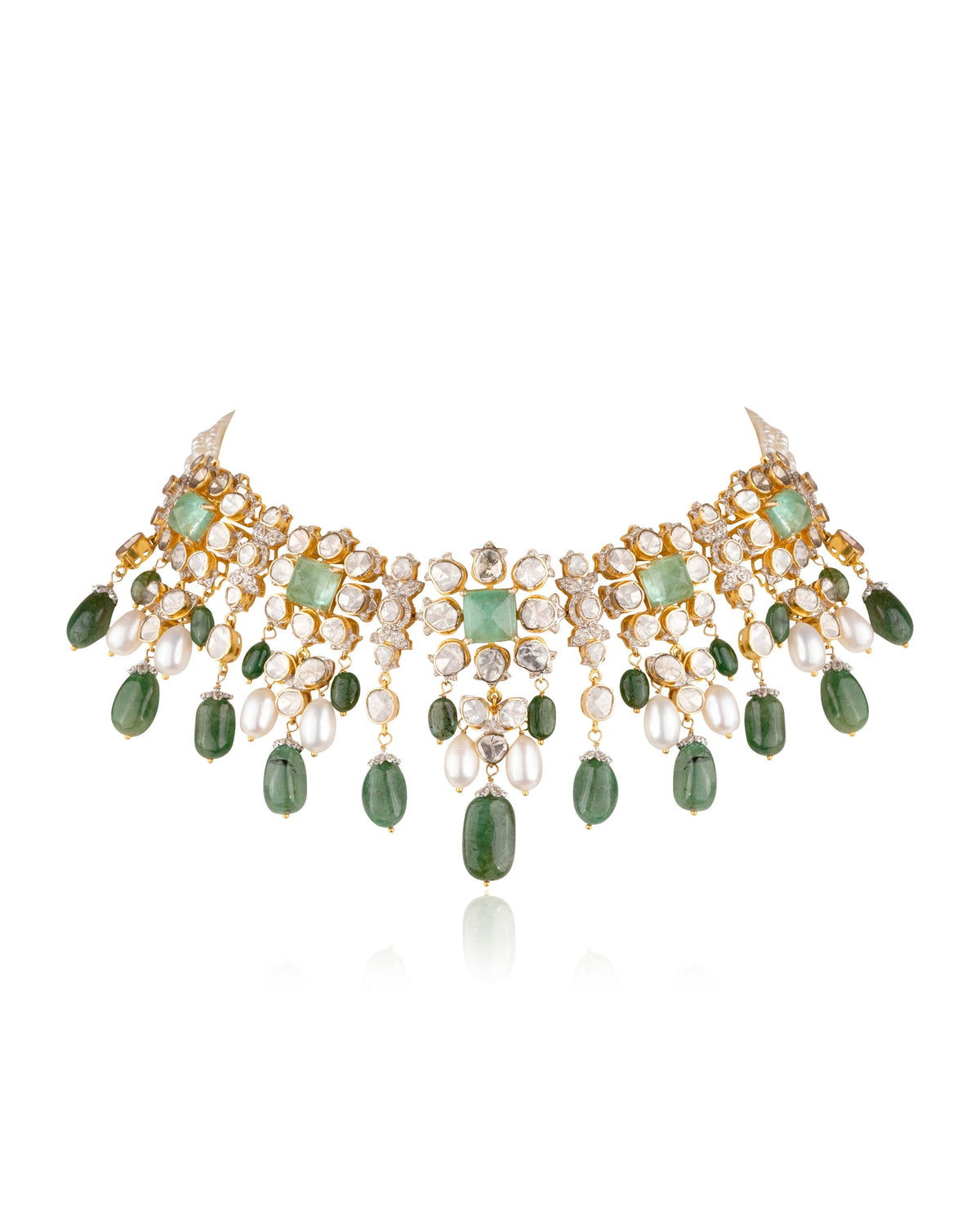 Takshvi Choker And Zuri Tops Polki And Diamond Set