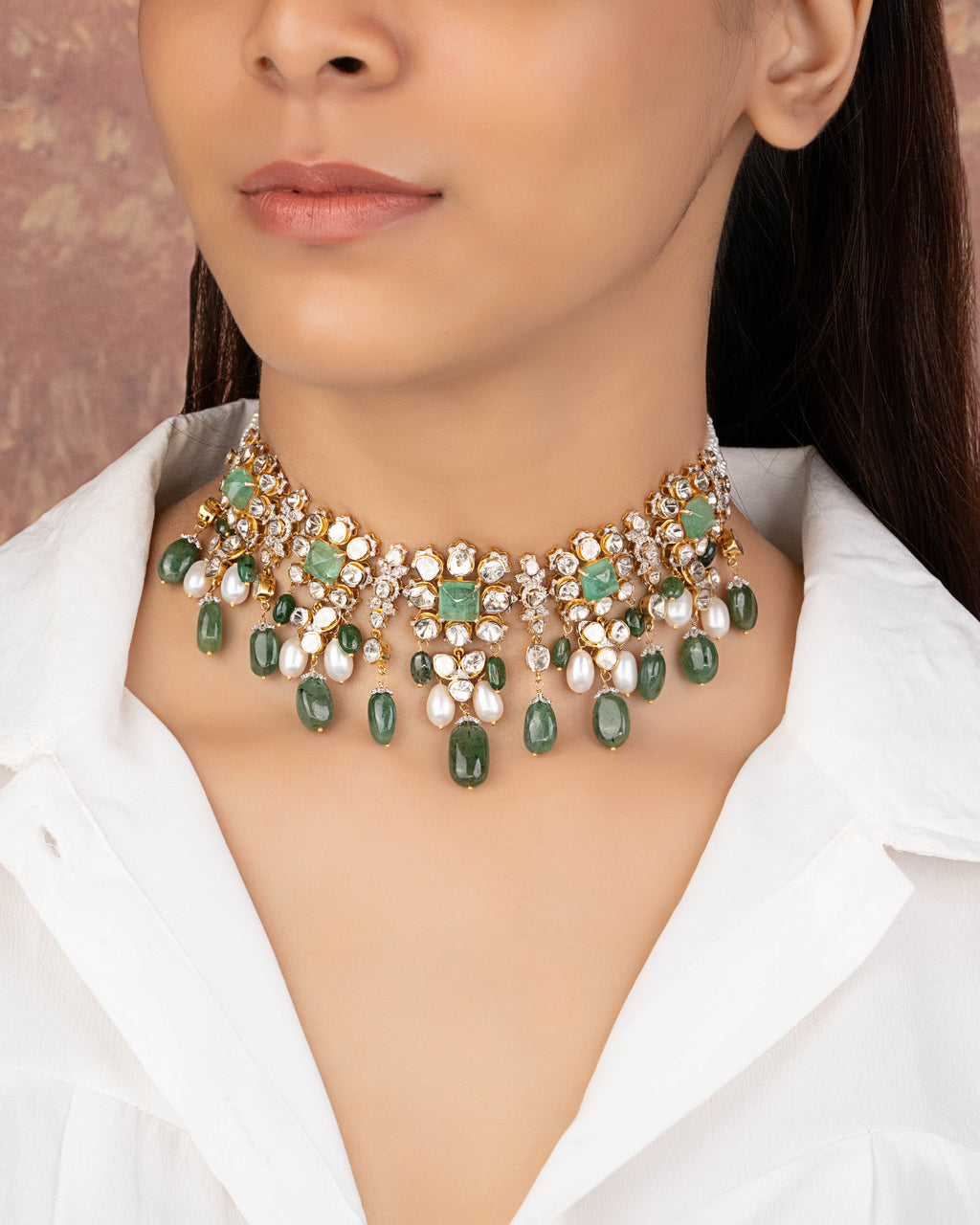 Takshvi Choker And Zuri Tops Polki And Diamond Set