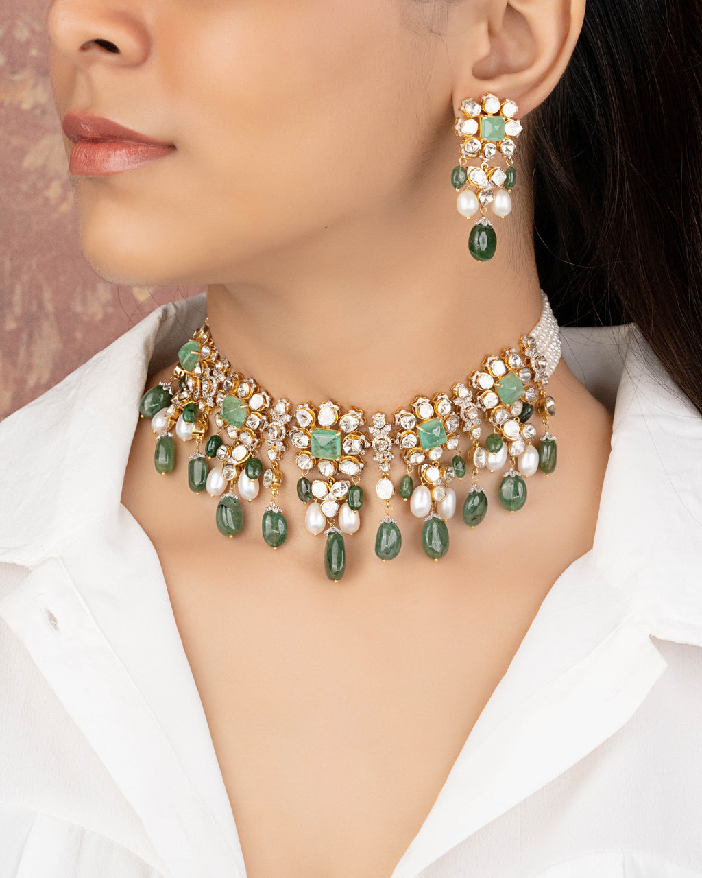 Takshvi Choker And Zuri Tops Polki And Diamond Set