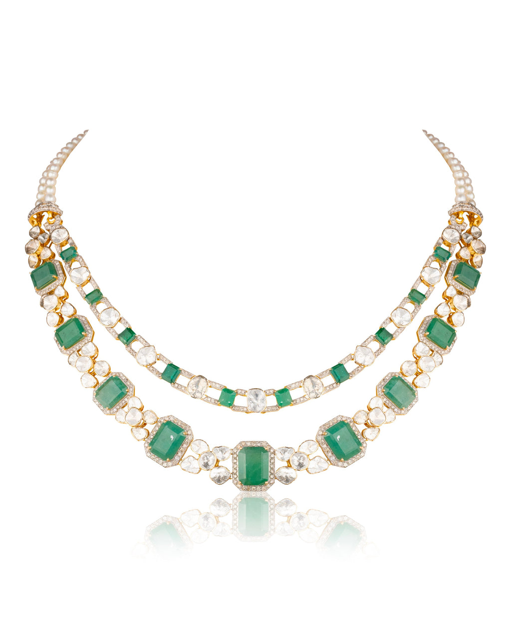 Masira Necklace And Mariam Long Earrings Polki And Diamond Set