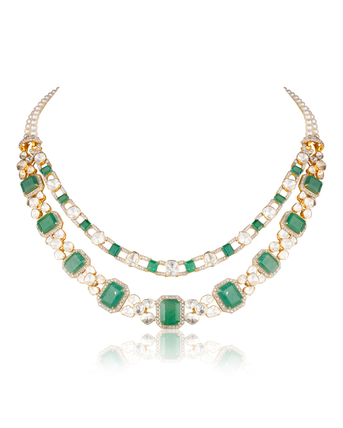 Masira Necklace And Mariam Long Earrings Polki And Diamond Set