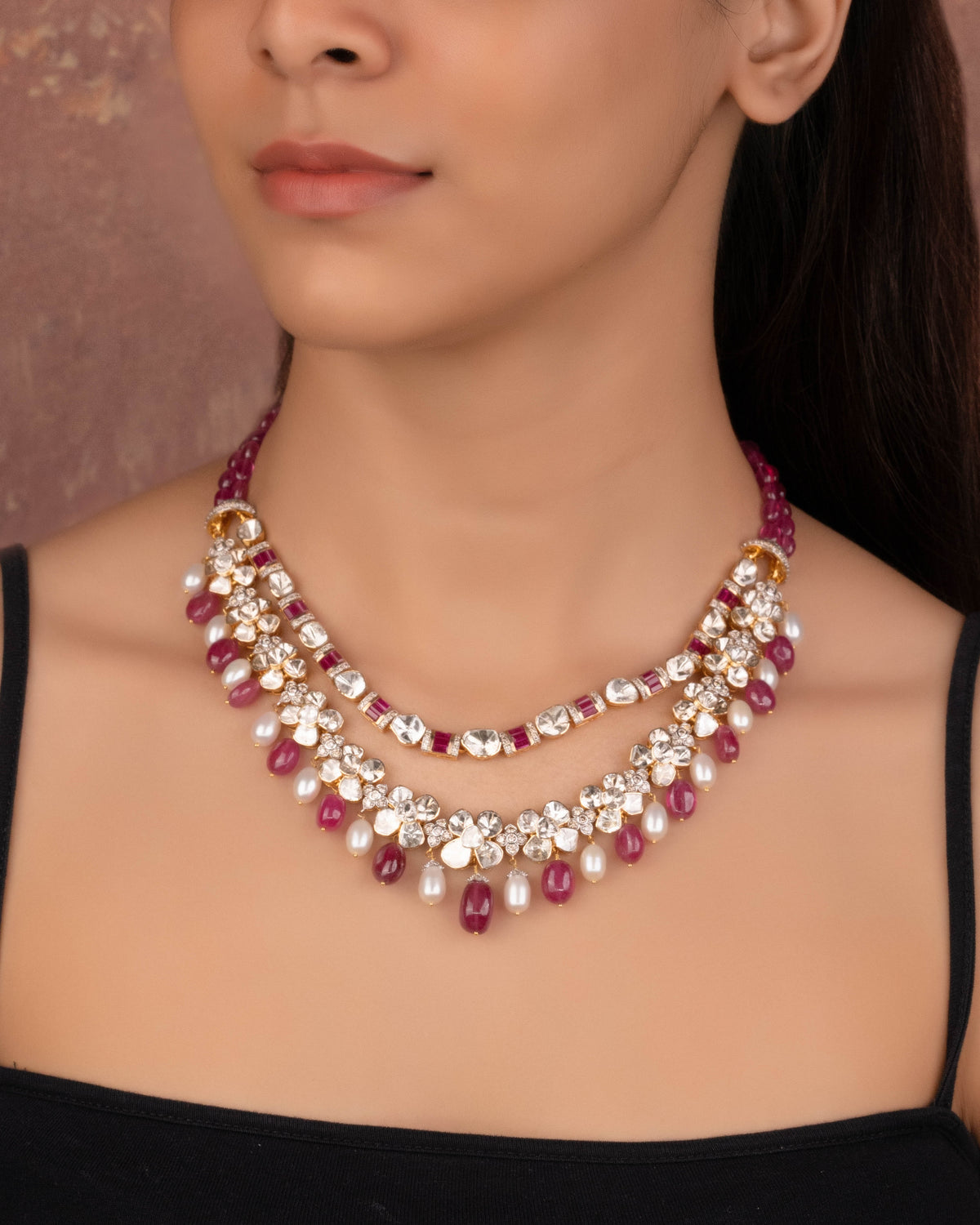 Nixie Necklace And Zuri Tops Polki And Diamond Set