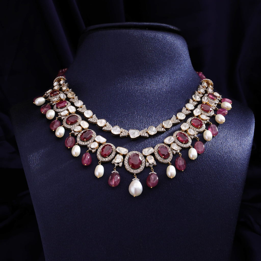 Afifa Polki And Diamond Necklace