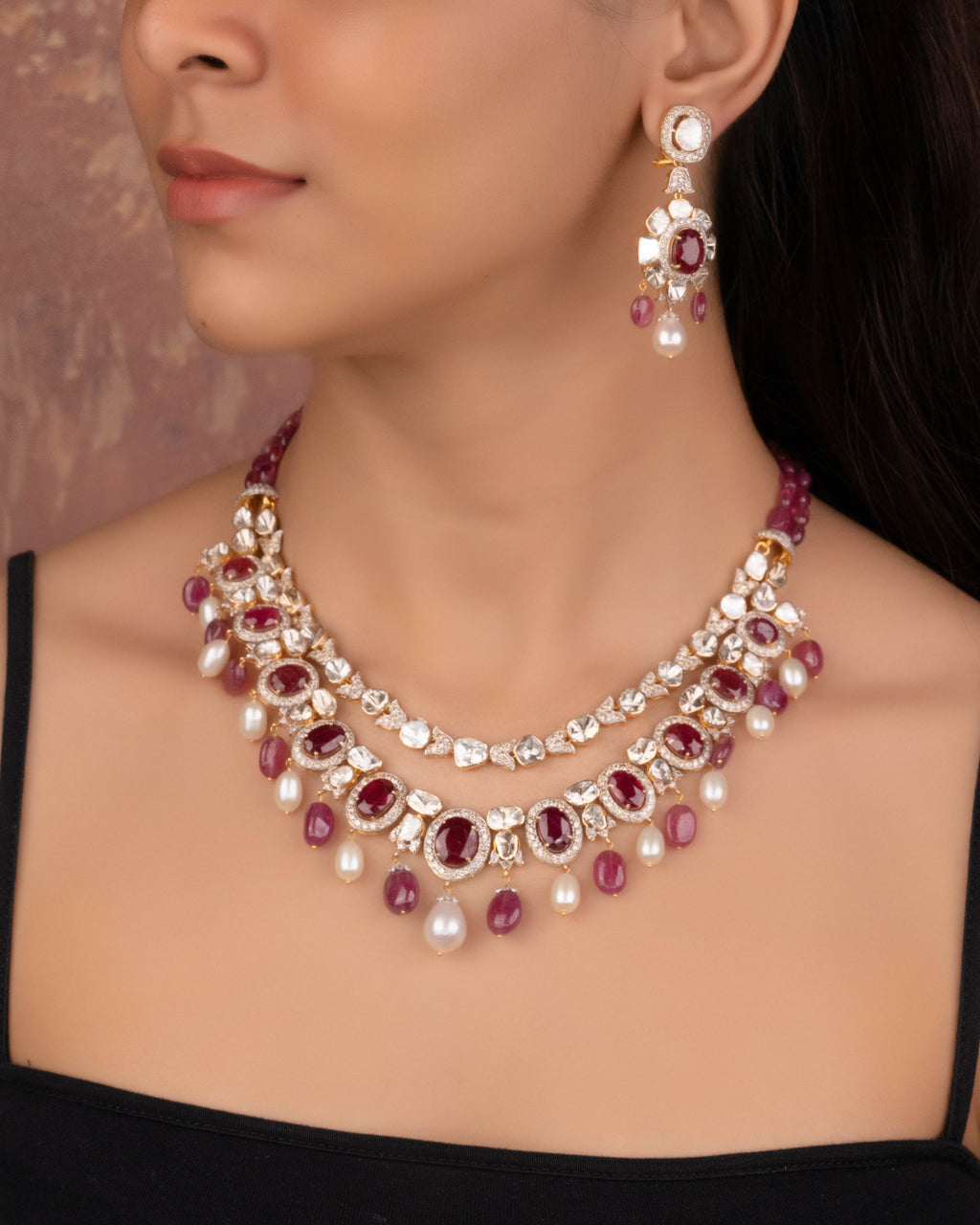 Afifa Polki And Diamond Necklace
