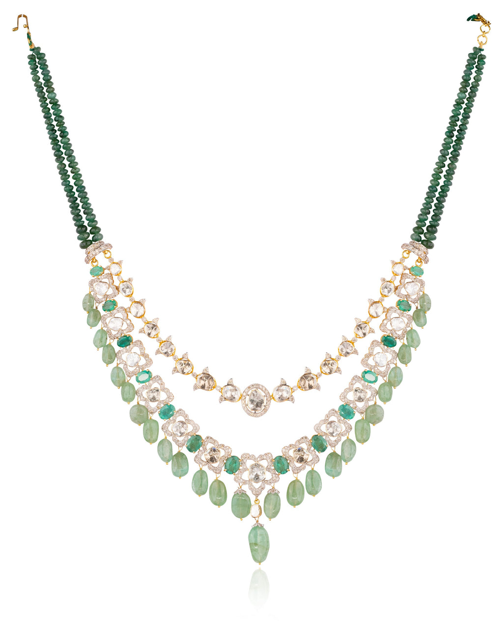 Rumi Necklace And Clea Long Earrings Polki And Diamond Set