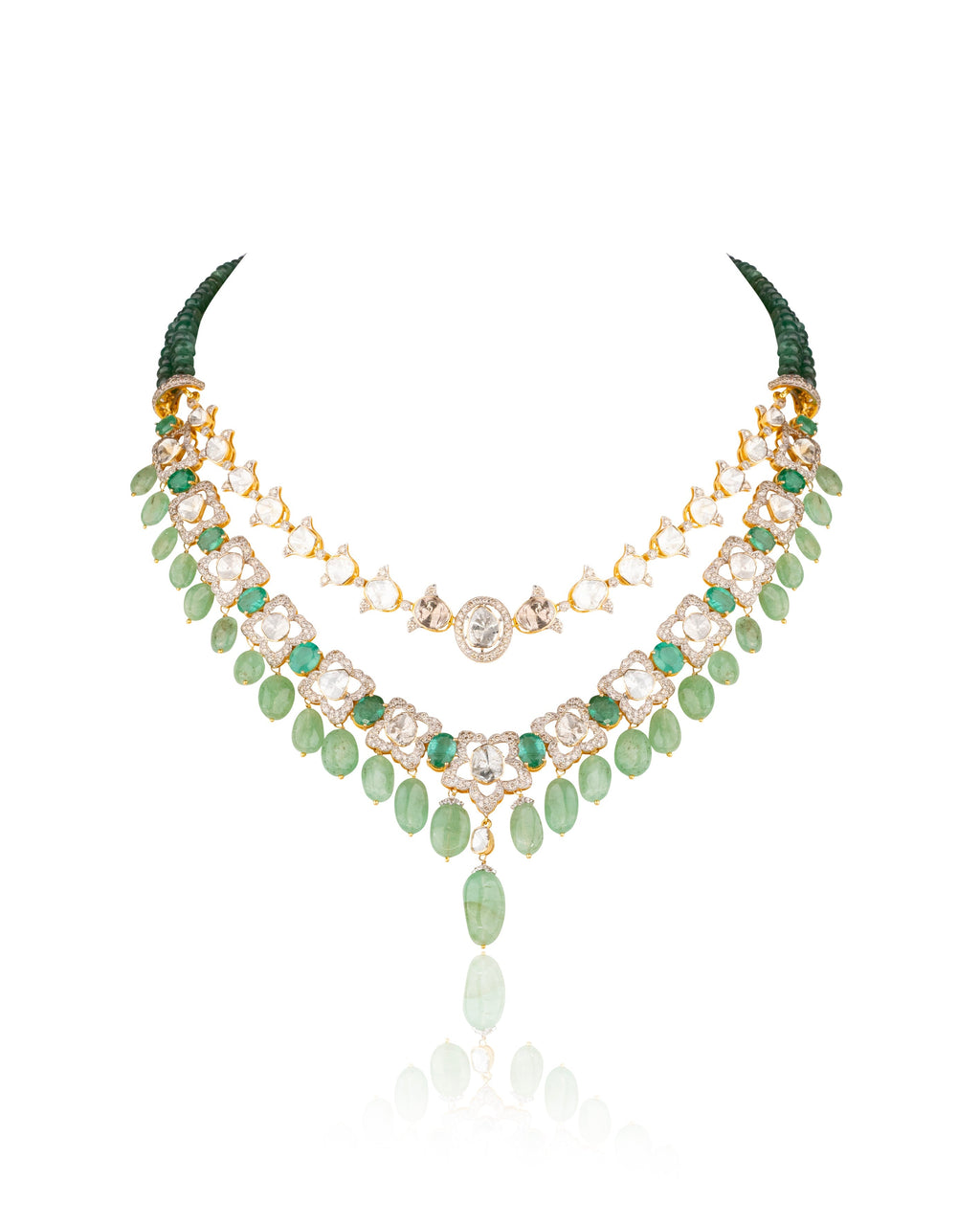 Rumi Necklace And Clea Long Earrings Polki And Diamond Set