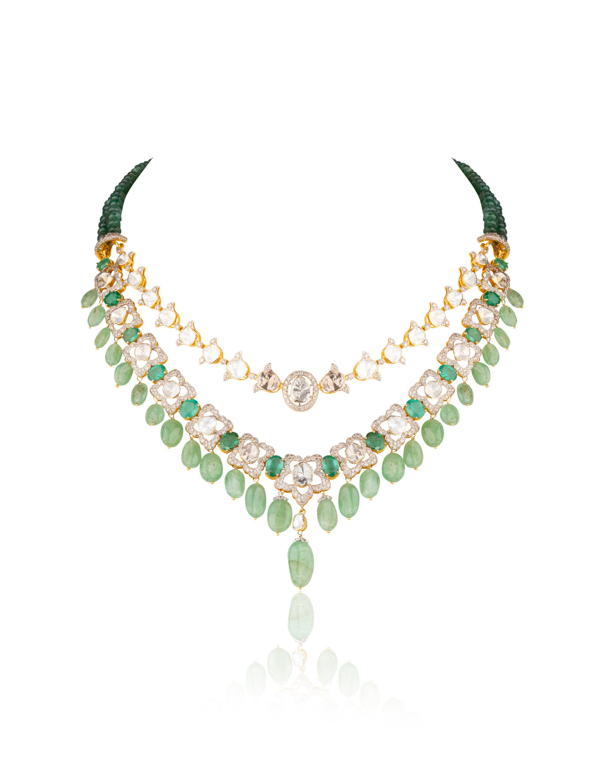 Rumi Necklace And Clea Long Earrings Polki And Diamond Set
