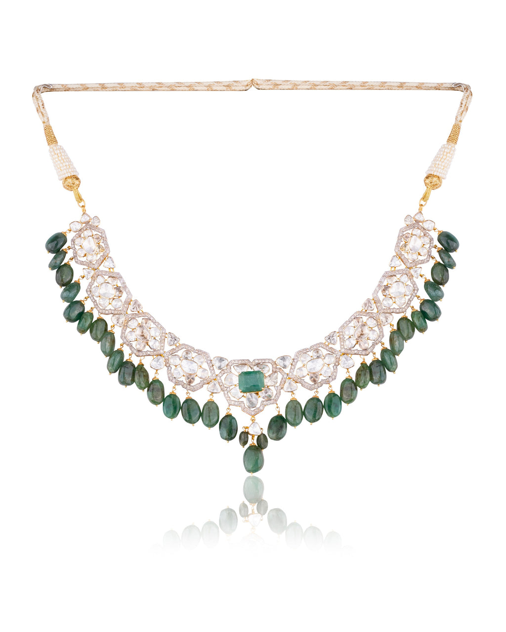 Hiteshi Necklace And Sara Long Earrings Polki And Diamond Set