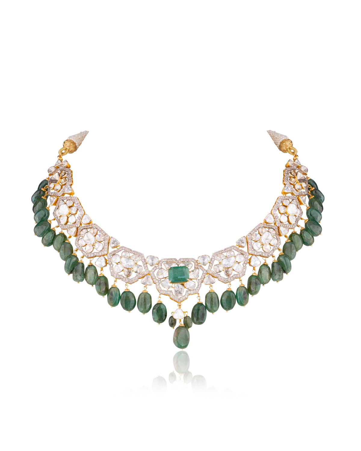 Hiteshi Necklace And Sara Long Earrings Polki And Diamond Set