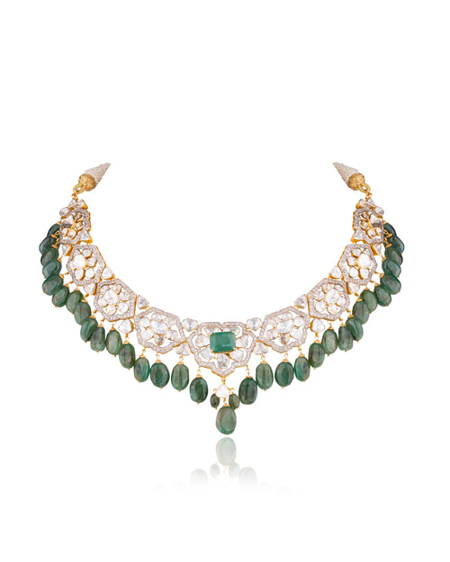 Hiteshi Necklace And Sara Long Earrings Polki And Diamond Set