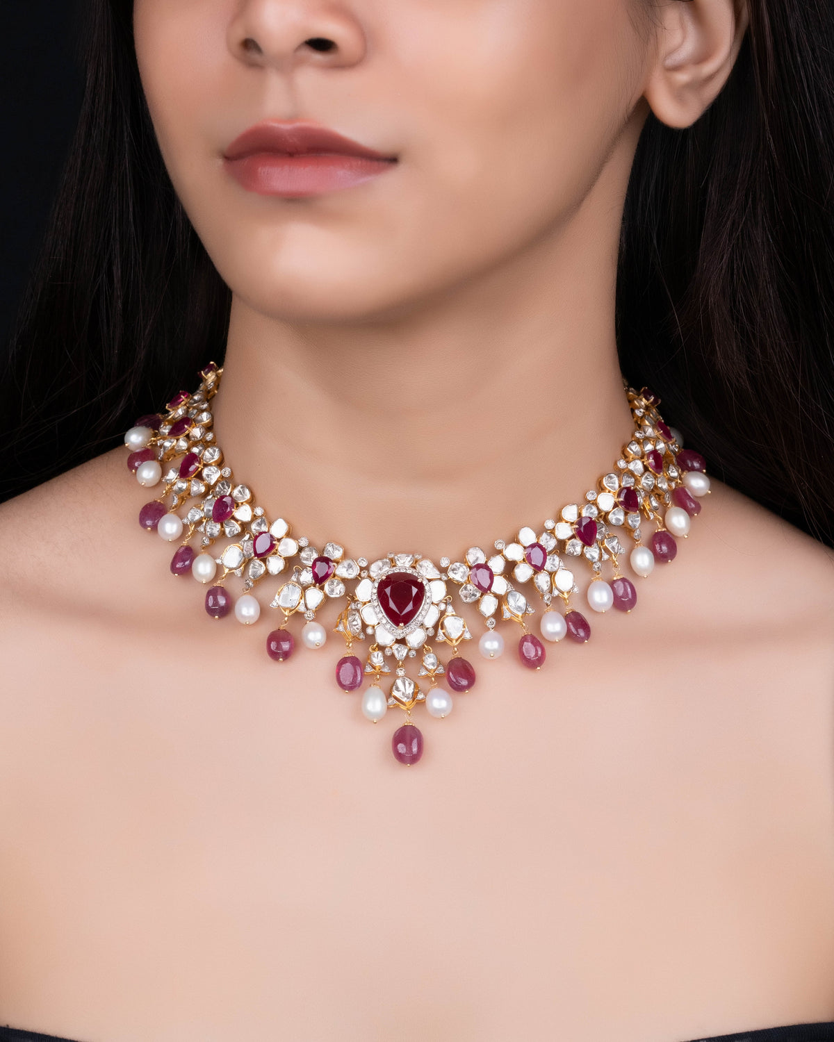 Athira Polki And Diamond Necklace