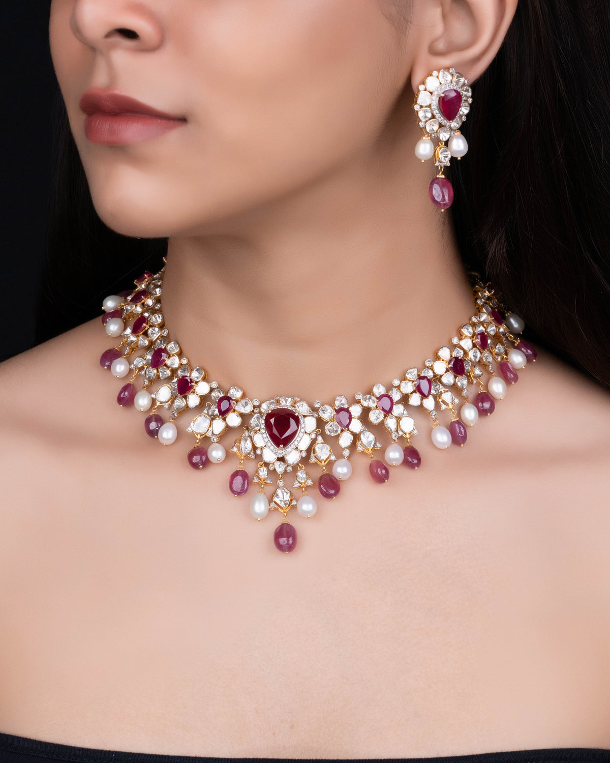 Athira Polki And Diamond Necklace