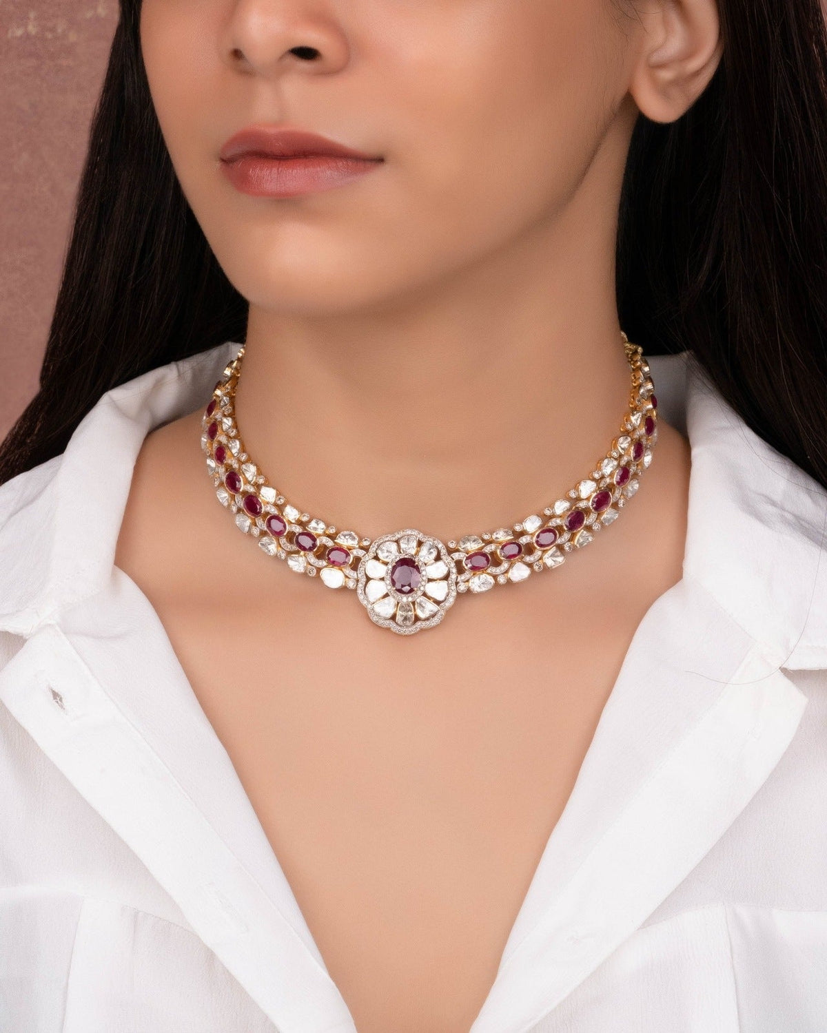 Arabelle Necklace And Nyla Tops Polki And Diamond Set