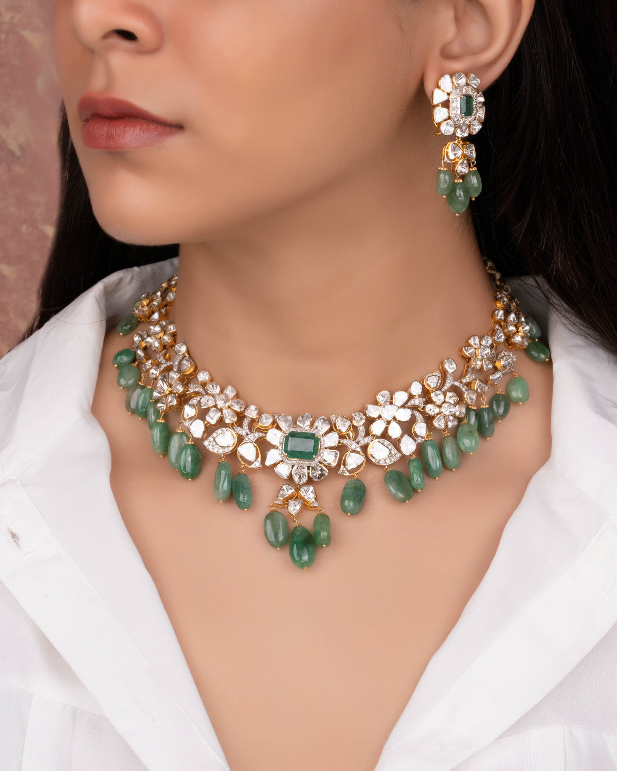 Jasmin Polki And Diamond Necklace
