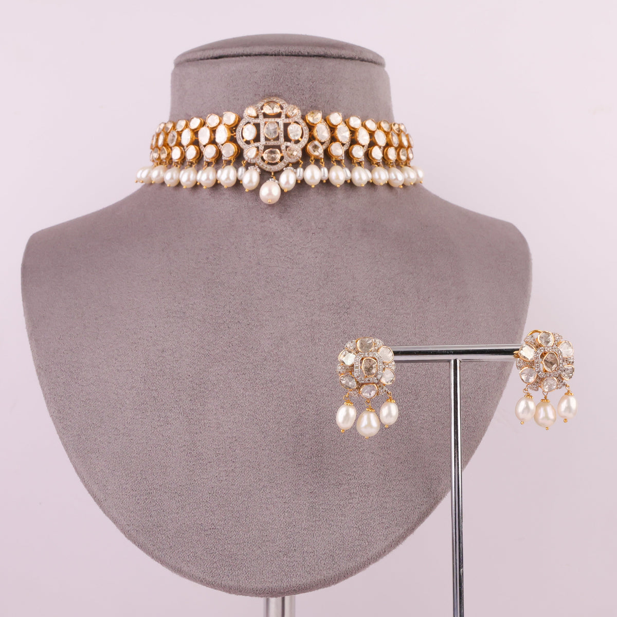 Ravena Choker And Simran Tops Polki And Diamond Set