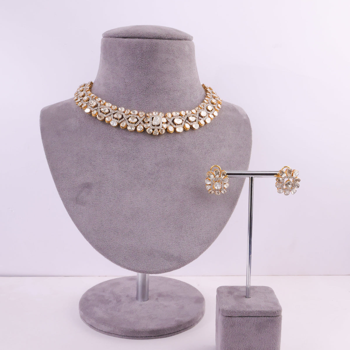 Samiksha Necklace And Zeena Tops Polki And Diamond Set