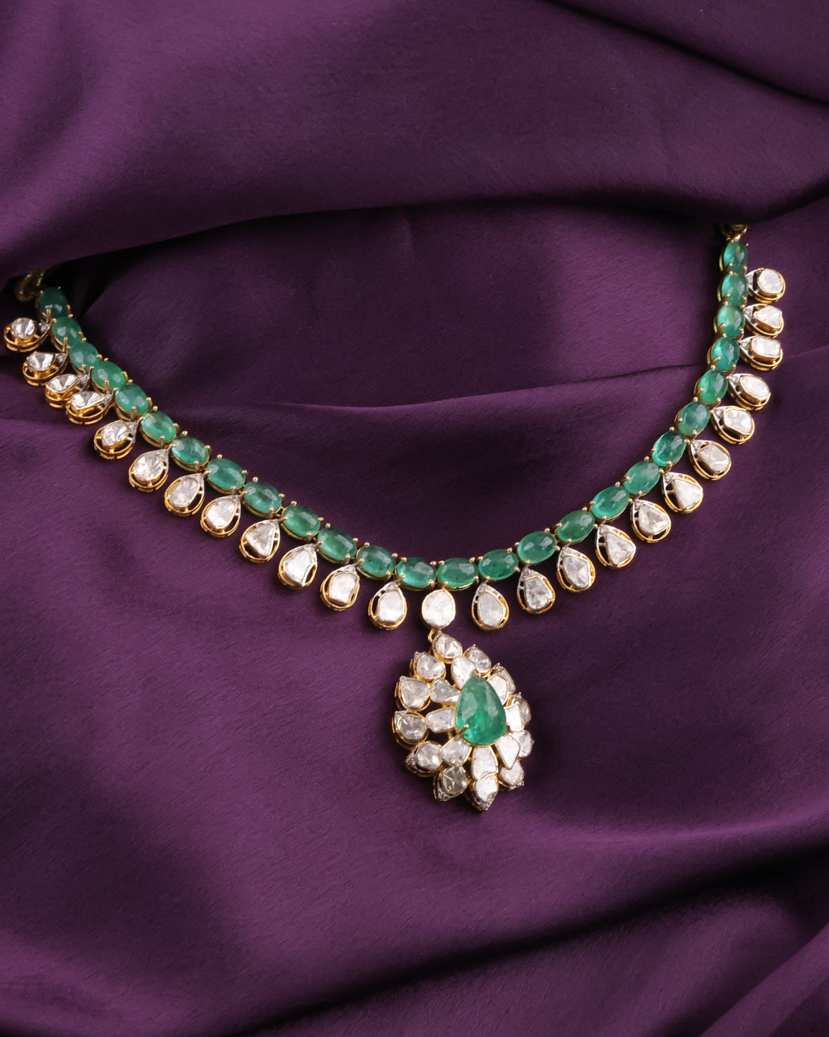 Aparna Necklace And Mishti Long Earrings Polki And Diamond Set