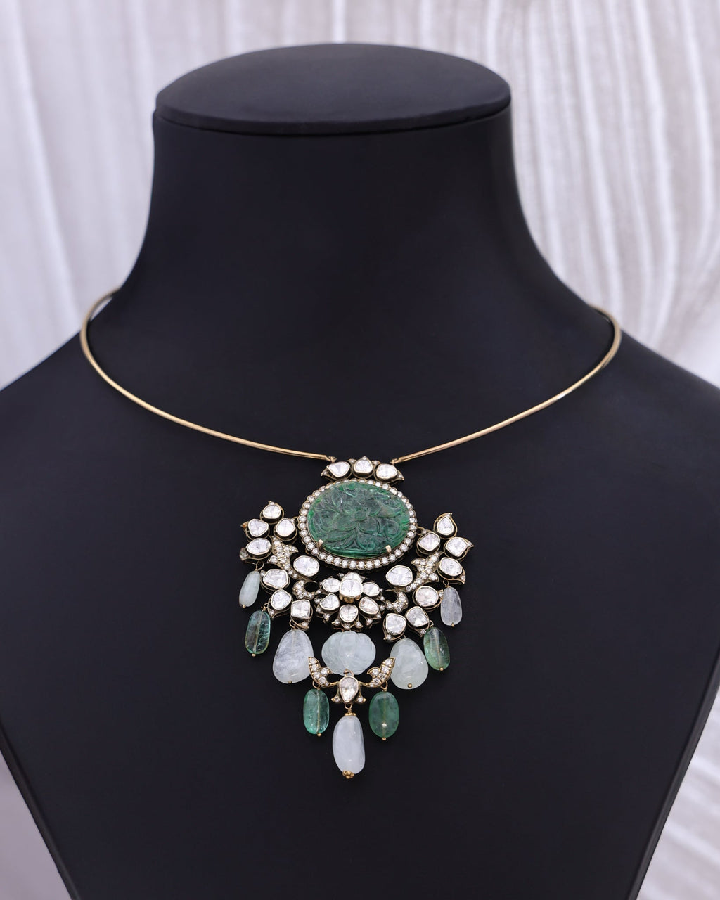 Upala Polki And Diamond Bead Pendant