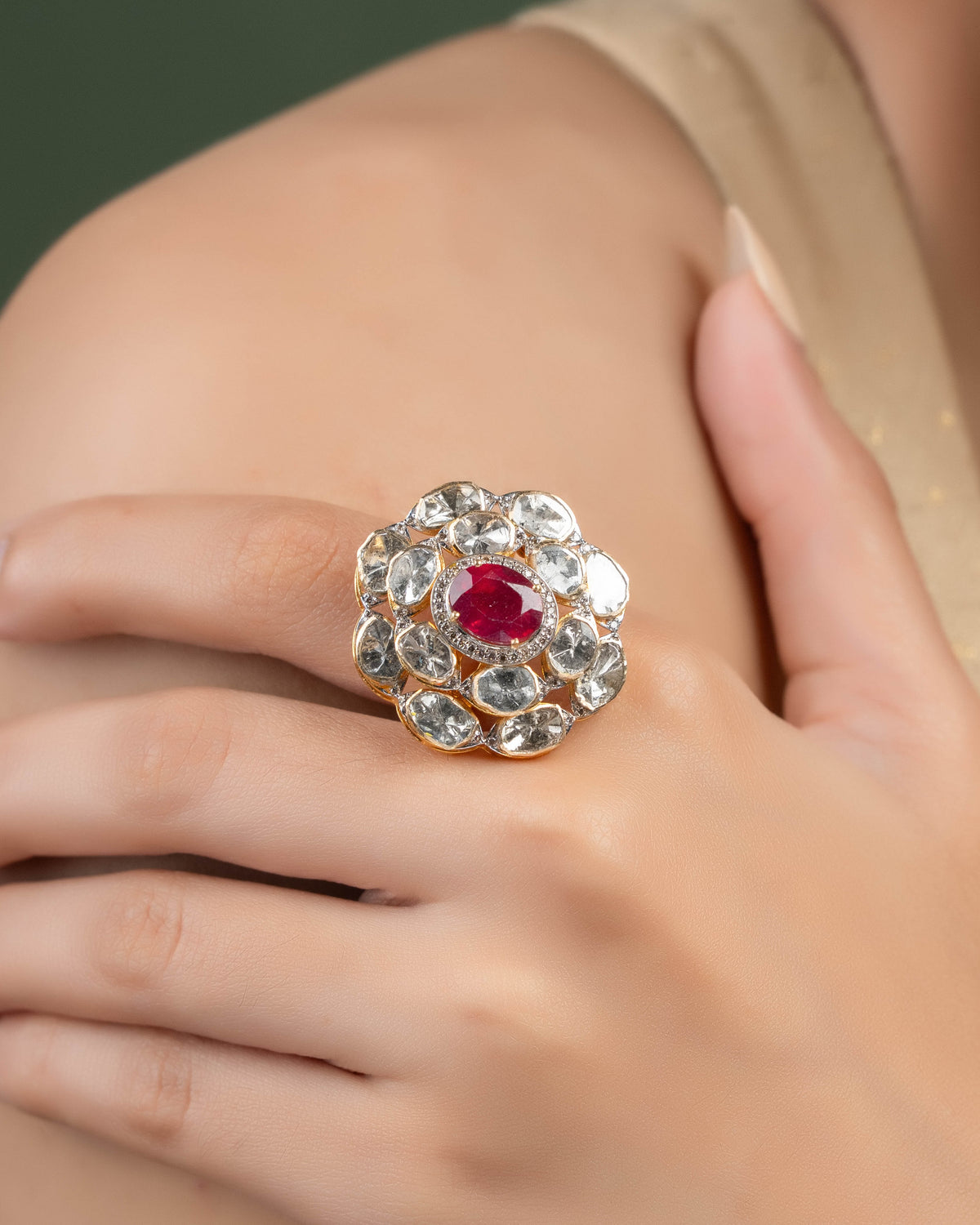 Ziva Polki And Diamond Ring