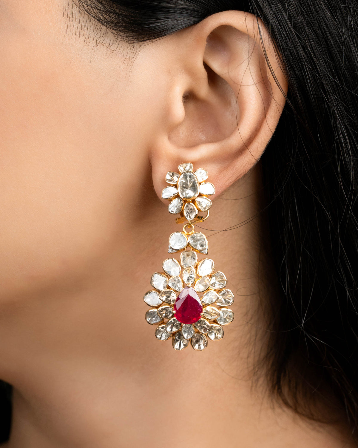 Ekanta Polki And Diamond Long Earrings