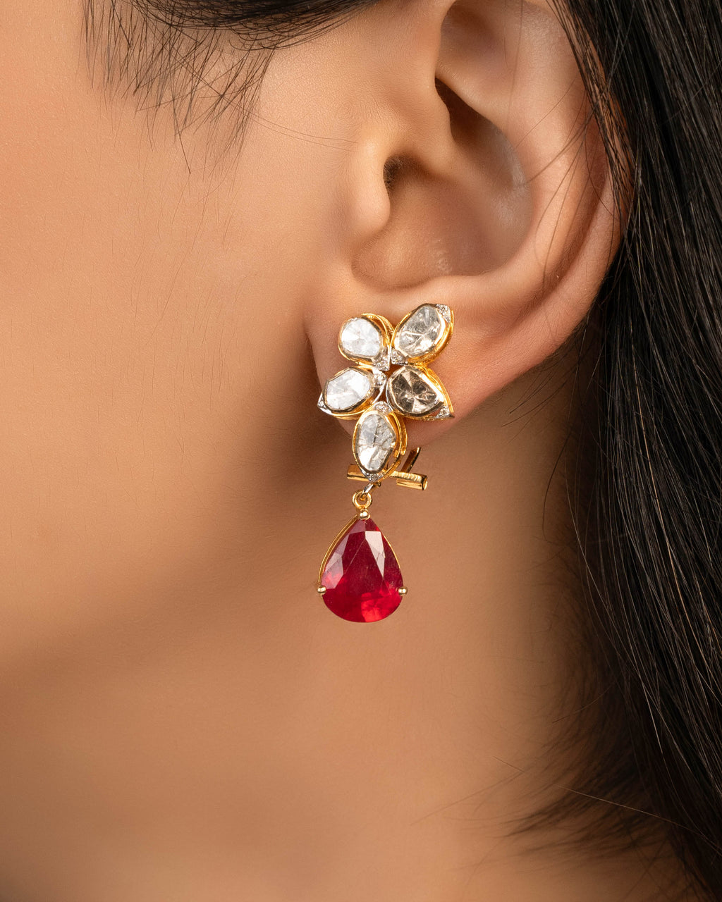Lokshita Polki And Diamond Long Earrings