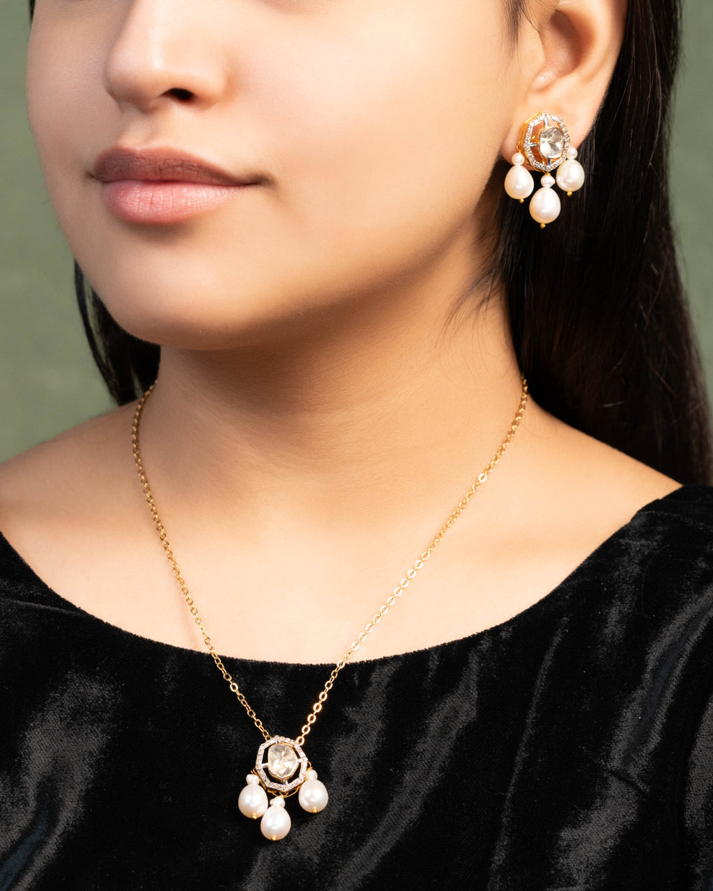 Olive Pendant And Sheetal Tops Polki And Diamond Set