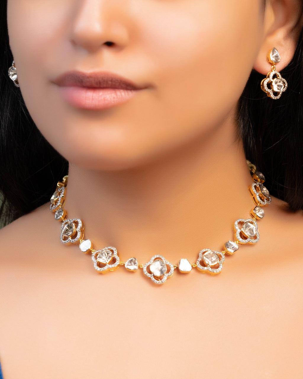 Ofeliya Choker And Maitreyi Long Earrings Polki And Diamond Set