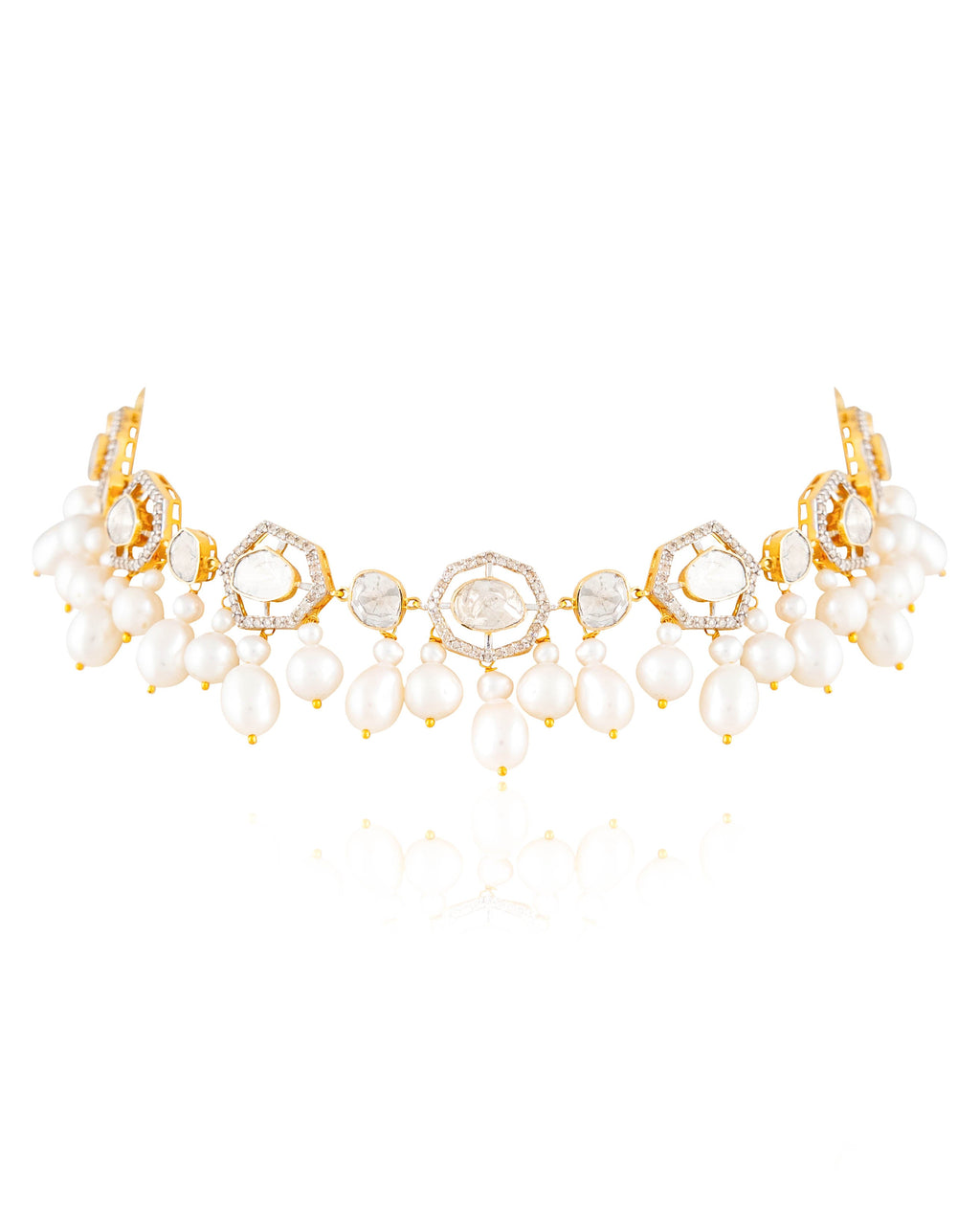 Diana Choker And Nelisha Long Earrings Polki And Diamond Set