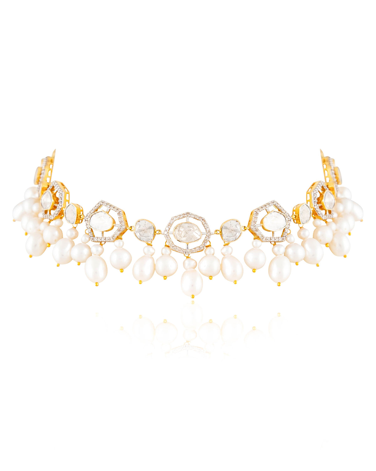 Diana Choker And Nelisha Long Earrings Polki And Diamond Set