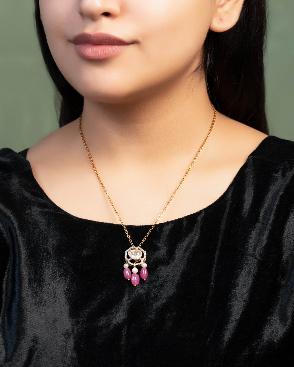 Mishka Pendant And Adweta Tops Polki And Diamond Set