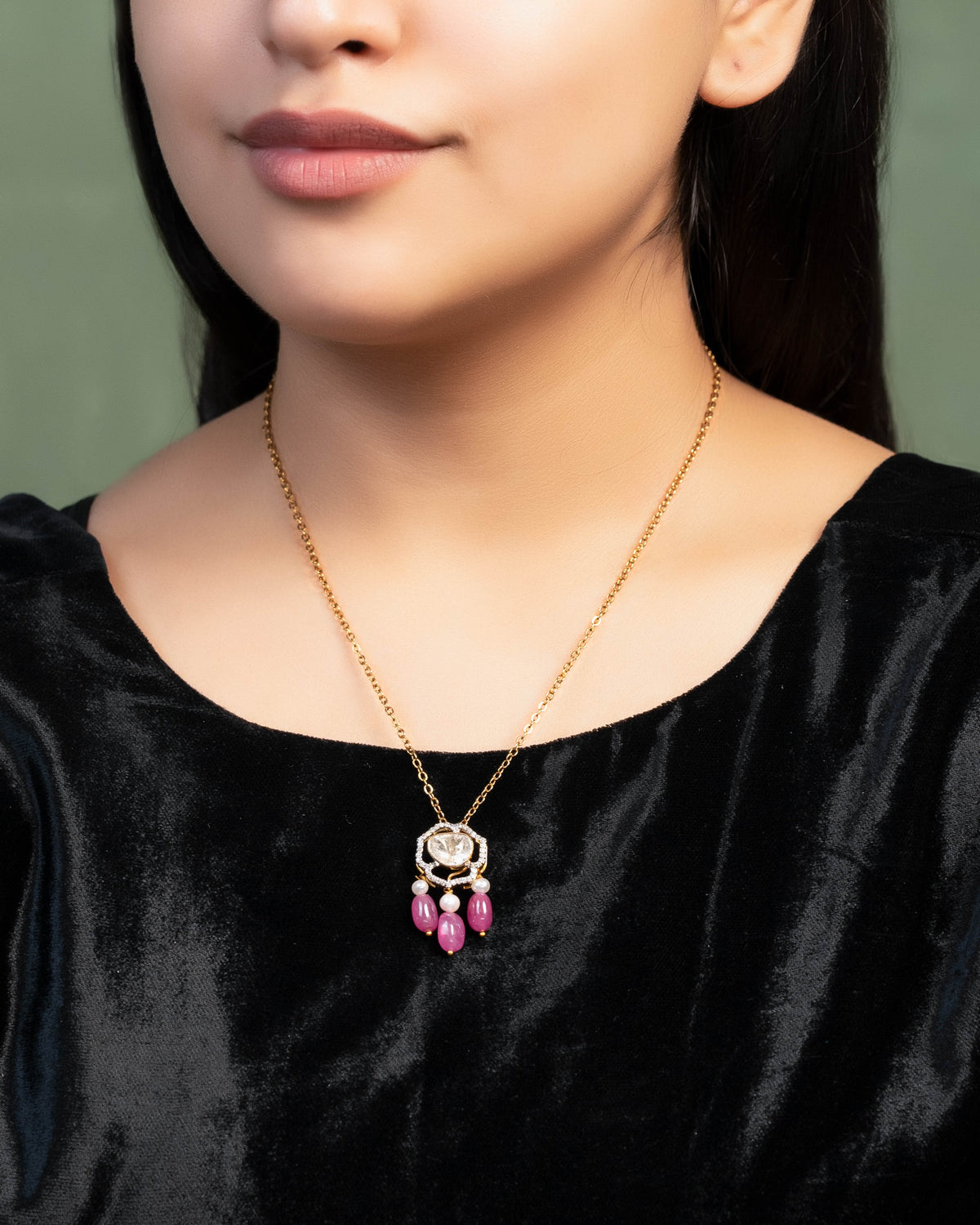 Mishka Pendant And Adweta Tops Polki And Diamond Set