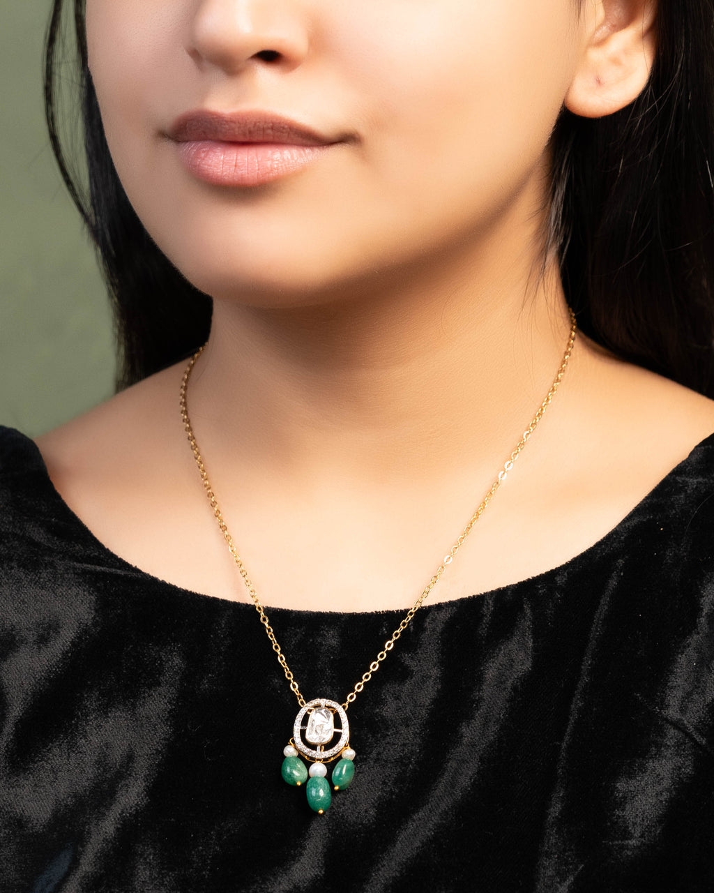 Piyu Pendant And Diksha Tops Polki And Diamond Set